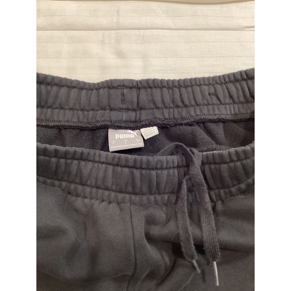 Puma Mens Fleece Jogger Sweatpants Black White Logo Size Large Drawstring Pants - Picture 4 of 8